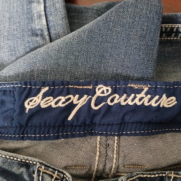 Sexy Couture Jeans Size 7 Low Rise Skinny Embellished Distressed Blue Denim - Picture 11 of 12
